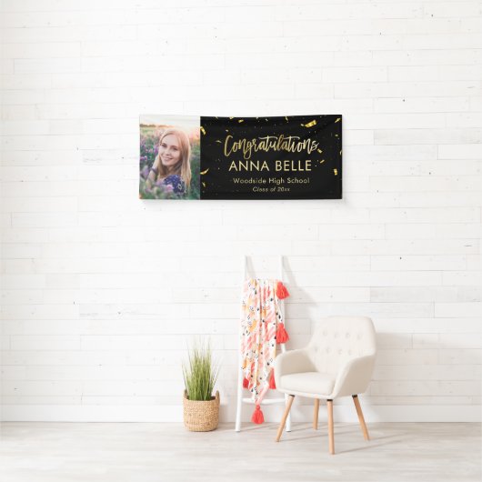 Moderne chic Script Elegant Gold Afstuderen foto Spandoek (Insitu)