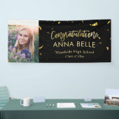 Moderne chic Script Elegant Gold Afstuderen foto Spandoek (Beurs)