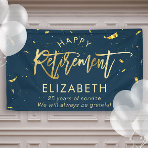 Moderne Chic Script Elegant Gold Happy Retirement Spandoek