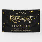 Moderne Chic Script Elegant Gold Happy Retirement Spandoek (Horizontaal)