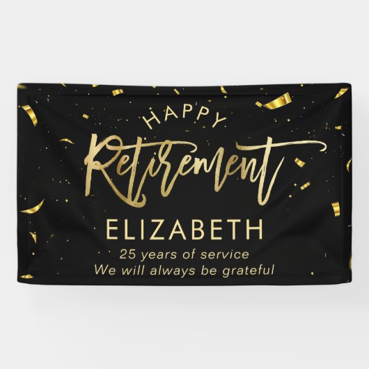 Moderne Chic Script Elegant Gold Happy Retirement Spandoek (Horizontaal)