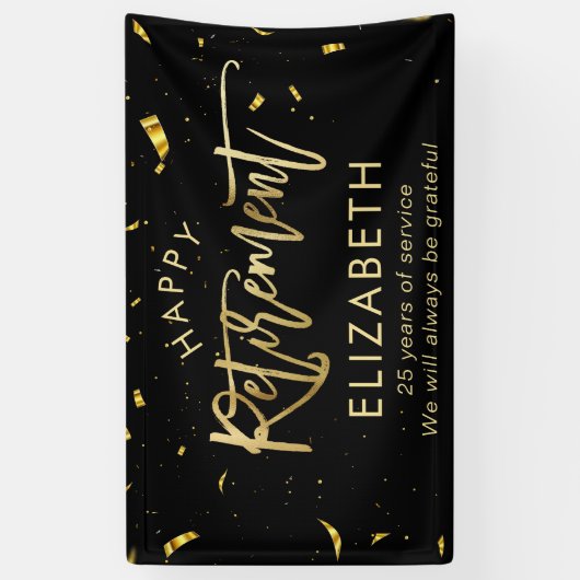 Moderne Chic Script Elegant Gold Happy Retirement Spandoek (Verticaal)