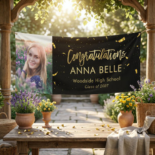 Moderne chic script elegante gouden afstudeerfoto spandoek