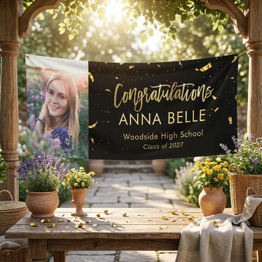 Moderne chic script elegante gouden afstudeerfoto spandoek