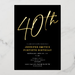Moderne Chic Script Fortieth 40th Birthday Party Folie Uitnodiging