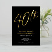 Moderne Chic Script Fortieth 40th Birthday Party Folie Uitnodiging (Staand Voorkant)
