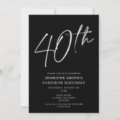 Moderne Chic Script Fortieth 40th Birthday Party Kaart (Voorkant)