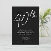 Moderne Chic Script Fortieth 40th Birthday Party Kaart (Staand voorkant)