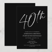 Moderne Chic Script Fortieth 40th Birthday Party Kaart (Voorkant / Achterkant)