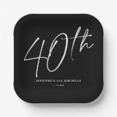 Moderne Chic Script Fortieth 40th Birthday Party Papieren Bordje (Voorkant)