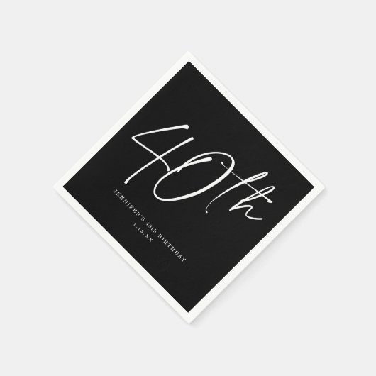 Moderne Chic Script Fortieth 40th Birthday Party Servet (Hoek)