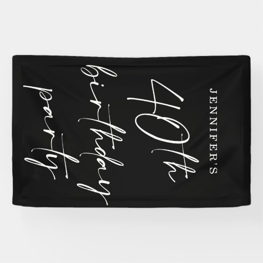 Moderne Chic Script Fortieth 40th Birthday Party Spandoek (Horizontaal)
