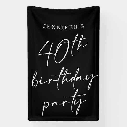 Moderne Chic Script Fortieth 40th Birthday Party Spandoek (Verticaal)