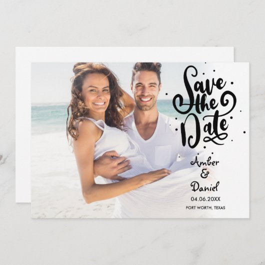 Moderne Chic Script Foto Save The Date (Voorkant / Achterkant)