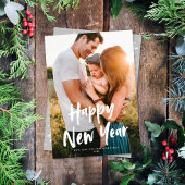 Moderne Chic Script Gelukkig Nieuwjaar Eén Foto Feestdagenkaart