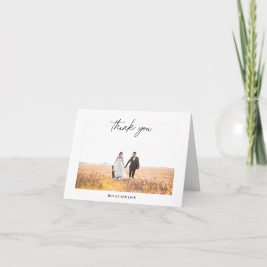 Moderne chic script handgeschreven trouwfoto bedankkaart (Voorkant)