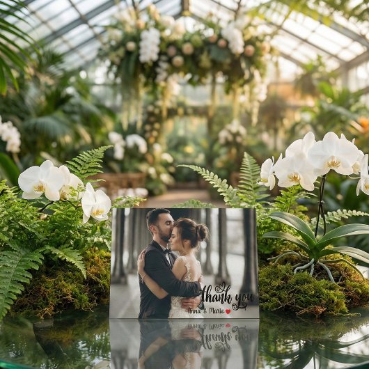 Moderne chic script hart trouwfoto bedankkaart