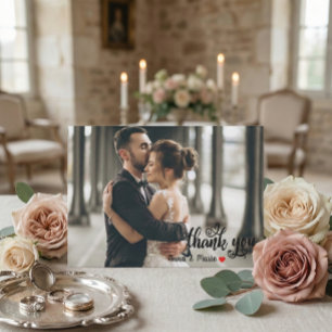 Moderne chic script hart trouwfoto bedankkaart