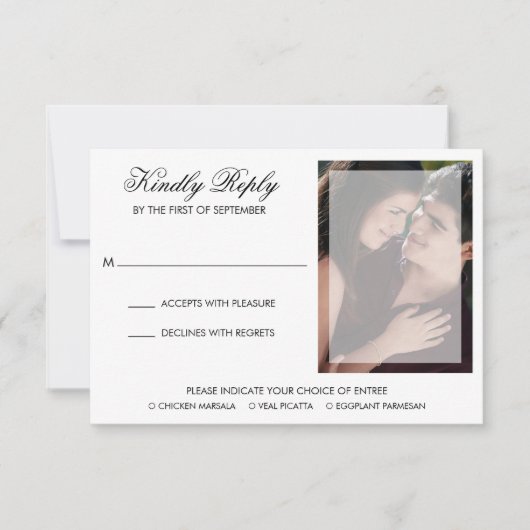 Moderne chic Script maaltijdfoto-bruiloft RSVP Kaartje (Voorkant)