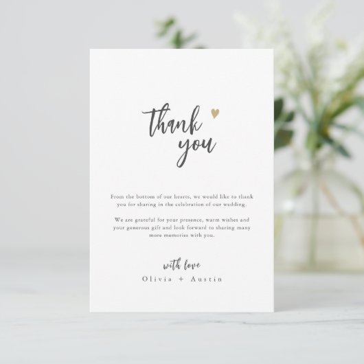 Moderne Chic Script Minimalist Weddenschap Bedankkaart (Staand voorkant)