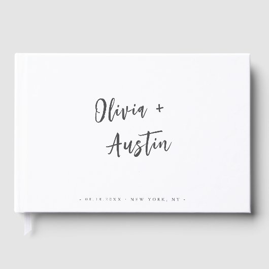 Moderne Chic Script Minimalist Weddenschap Gastenboek (Voorkant)