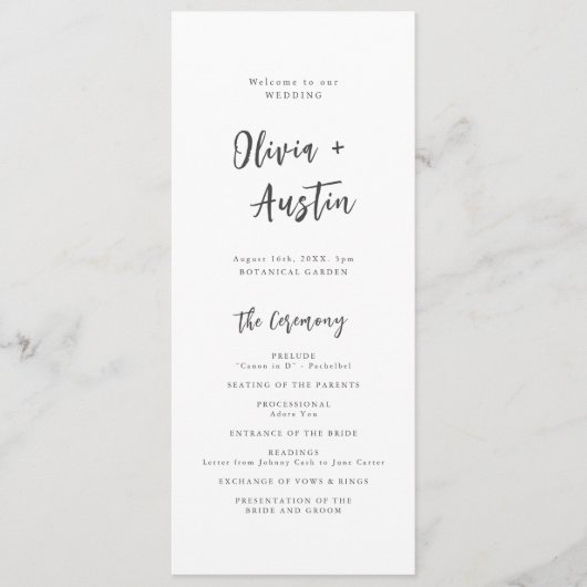 Moderne Chic Script Minimalist Wedding Program Programmakaart (Voorkant)