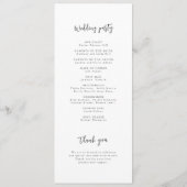 Moderne Chic Script Minimalist Wedding Program Programmakaart (Achterkant)