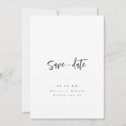 Moderne Chic Script Minimalistische Bewaar De Datu Save The Date (Voorkant)