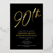 Moderne chic script negentigste 90ste verjaardagsf folie uitnodiging (Voorkant)