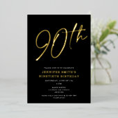 Moderne chic script negentigste 90ste verjaardagsf folie uitnodiging (Staand Voorkant)
