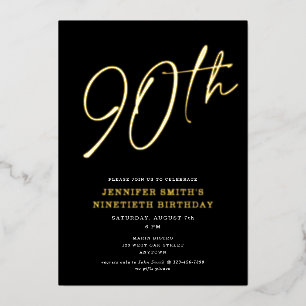 Moderne Chic Script Ninetieth 90th Birthday Party Folie Uitnodiging