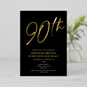 Moderne Chic Script Ninetieth 90th Birthday Party Folie Uitnodiging (Staand Voorkant)