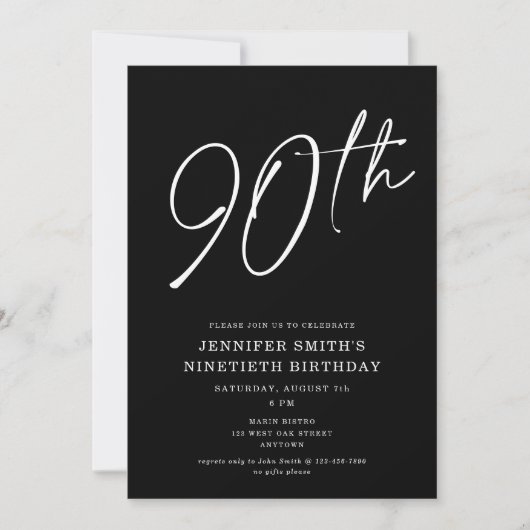 Moderne Chic Script Ninetieth 90th Birthday Party Kaart (Voorkant)