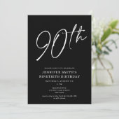 Moderne Chic Script Ninetieth 90th Birthday Party Kaart (Staand voorkant)