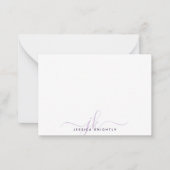 Moderne Chic Script Paarse Monogram Initialen Notitiekaartje (Voorkant)