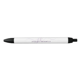 Moderne Chic Script Paarse Monogram Initialen Zwarte Inkt Pen