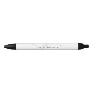 Moderne Chic Script Paarse Monogram Initialen Zwarte Inkt Pen