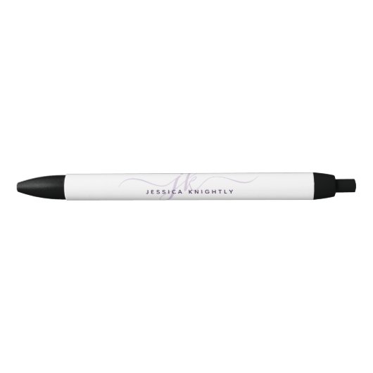 Moderne Chic Script Paarse Monogram Initialen Zwarte Inkt Pen (Voorkant)
