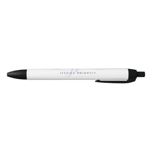 Moderne Chic Script Paarse Monogram Initialen Zwarte Inkt Pen (Bodem)
