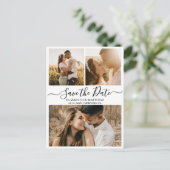 Moderne Chic Script Photo Collage slaat Date Ann o Aankondigingskaart (Staand voorkant)