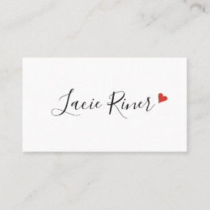Moderne Chic Script Red Love Heart Visitekaartje