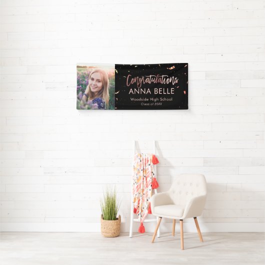 Moderne chic Script Roos Gold Afstuderen Foto Spandoek (Insitu)
