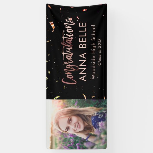 Moderne chic Script Roos Gold Afstuderen Foto Spandoek (Verticaal)