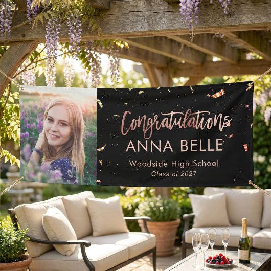Moderne Chic Script Roze Goud Afstudeerfoto Spandoek
