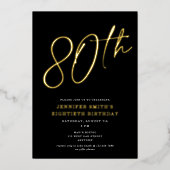 Moderne chic script tachtigste 80ste verjaardagsfe folie uitnodiging (Voorkant)