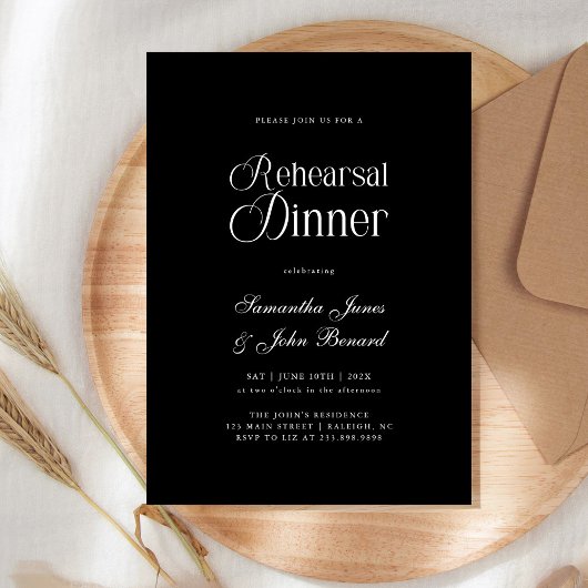 Moderne Chic Script Trouwrepetie Diner Kaart