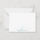 Moderne Chic Script Turquoise Monogram Initialen Notitiekaartje (Voorkant)