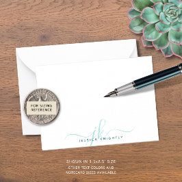 Moderne Chic Script Turquoise Monogram Initialen Notitiekaartje