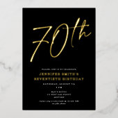 Moderne Chic Script zeventigste 70e verjaardag Folie Uitnodiging (Voorkant)