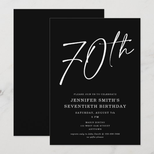 Moderne Chic Script zeventigste 70e verjaardag Kaart (Voorkant / Achterkant)